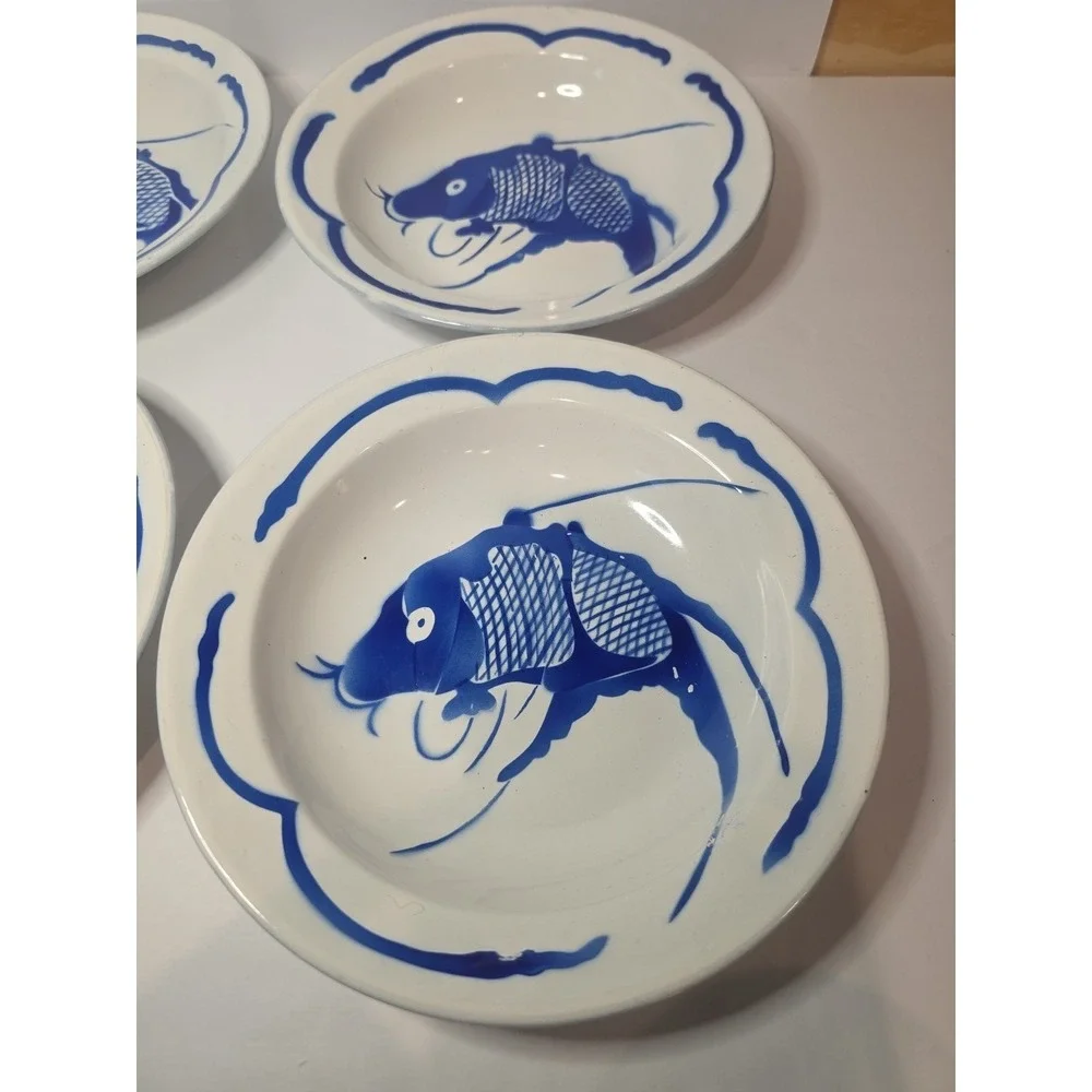 Vintage Koi Fish Asian Enamelware Metal 8 1/2